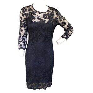 ABS Allen Schwartz Stretch Lace Sheath Evening Dress Sz M Black #128J